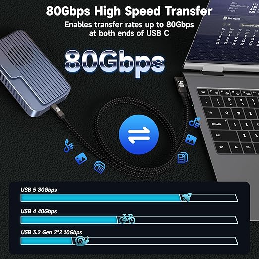 right angle USB C long Cable 10FT Compatible With Thunderbolt 5/4,Type C 240W Fast Charging,USBC 16K@60Hz/8K@120Hz HD Video Output for Display,90 degree USB 5/4 Cable 80Gbps Data Transfer for SSD/Dock