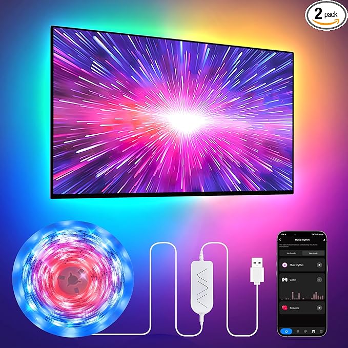 26.25ft RGB+IC LED Strip Lights for 75-100 Inch TV, Backlight Behind TV with Music Sync, Bluetooth APP & Voice Control, 44 Scene Modes, Ambient Lighting for Gaming, Bedroom, Living Room, Mood Lighting