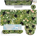 LIMKRIAN Cat Ergonomic Mouse Pad with Wrist Rest Desk Mat Set, Green Gaming Mouse Pad Wrist Support, Keyboard Mat Wrist Rest Cup Coaster Funny Office Decor