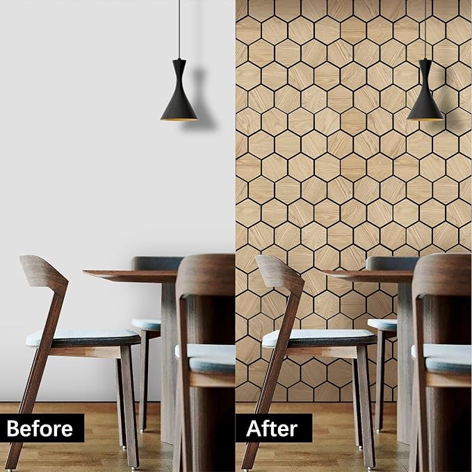 ARMURO Hexagon Wall Panels - 4 PCS Wood Panels for Wall - Natural Oak Wood Veneer Hexagon Sound Panels - Sound Absorbing Panels for Walls and Ceiling (23.8" W x 29" L)