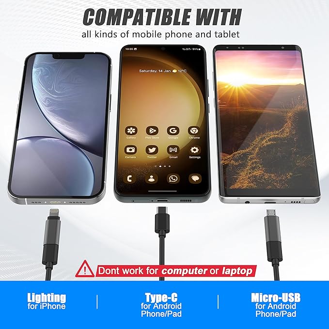 1920P Snake Inspection Borescope, Pancellent Type C Endoscope, Scope Camera with 8 LED Lights for Android and iOS Smartphone, iPhone, iPad, Samsung (16.5 FT/5M)