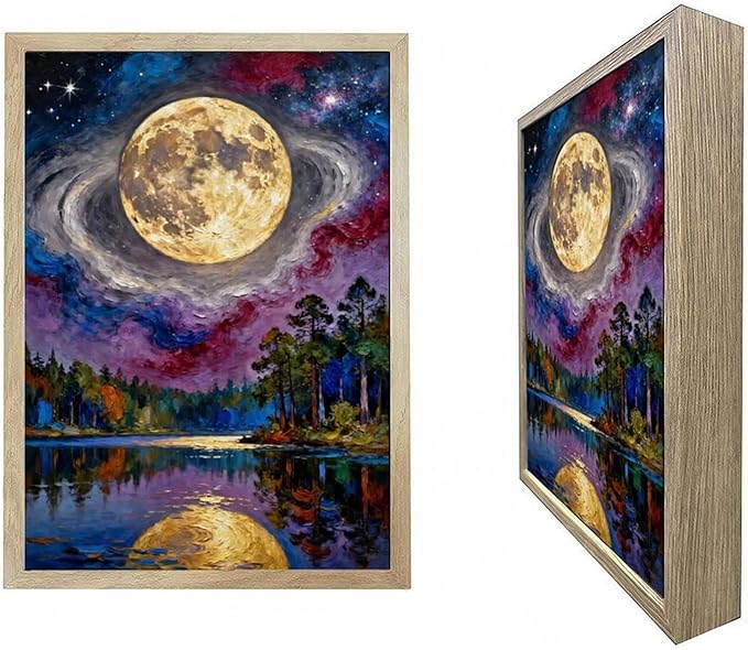URVIP LED Glowing Photo Frame, 3D Starry-Sky Blue Moon Wall Art, 9x12 Inches Dimmable Light Up Light Painting for Bedroom, Unique Aesthetic Decor, Great Birthday Gift for Women Men