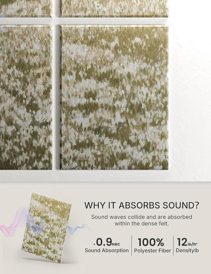 Wall Art Acoustic Panels,70''×47''Sound Absorbing Panels-8-Pack with 60 Adhesive Tabs, Panels for Living Room and Recording Studio, Offices-A Vast Summer Landscape