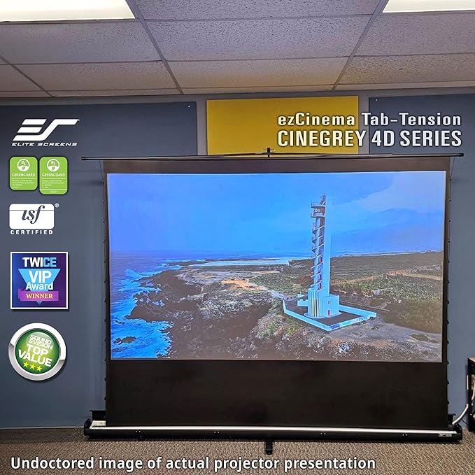 Elite Screens ezCinema Tab-Tension CineGrey 4D, 116-inch 16:9, Manual Floor Pull Up ISF Ceiling Ambient Light Rejecting, Portable Home Office Classroom Projector Screen with Carrying Bag, FT116UH-C4D