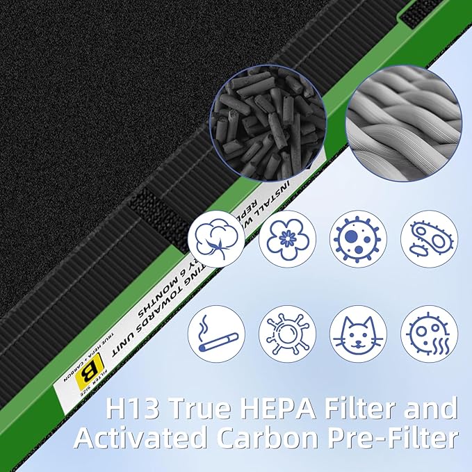Pulluty FLT4825VO HEPA Toxin Absorber Filter B Replacement Compatible with G-Guardian Air Purifiers AC4825 AC4825E AC4825W AC4300 AC4800 AC4900 AC4850,2 H13 True HEPA Filters+8 Carbon Pre-Filters