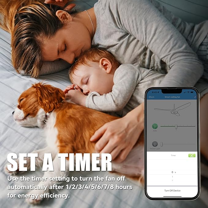 SMAAIR 56 Inch Smart Ceiling Fan with Light, 3 Blade Low Profile Ceiling Fan with Light and 10 Speed DC Motor, works with APP/Alexa/Google Assistant/Siri Shortcuts (Dark Walnut Wood)