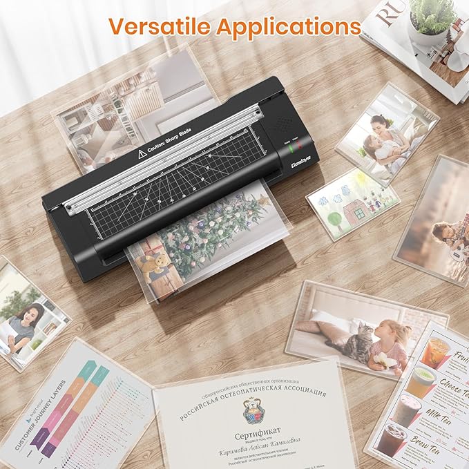 Gasbye Laminator Machine, 13-Inch Thermal Laminator with Steel Paper Cutter, 13 Laminating Pouches, Corner Rounder, Jam Release Button for Home, Office, School, Teachers, Personal Use, Black