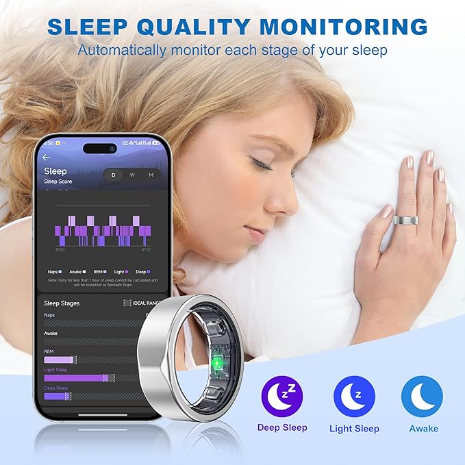 Smart Ring for Women Men, Valentine's Day Gifts, Minimalist Fitness Ring with Heart Rate, Stress, Sleep, Step, Calorie Tracking, 5ATM Waterproof for iPhone and Android,No Subscription (Silver, 6)