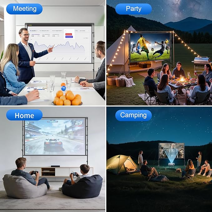 100-Inch Portable Projector Screen with Stand - Indoor Outdoor Movie Screen for Home Theater, Backyard & Classrooms 16:9 4K HD Lightweight Projection Screen Includes Carry Bag for Travel & Camping