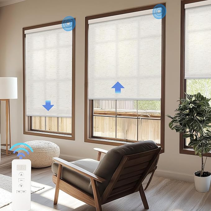 COOLWINDS Motorized Blinds with Remote Cordless Automatic Motorized Shades Custom Blinds for Windows Smart Curtains Compatible with Alexa Google Home(Custom)