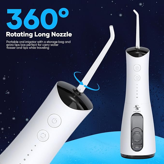 SOLIHY Cordless Water Flosser, Water Dental Flosser, Rechargeable Irrigation Cleaner,4 Modes Portable Water Flosser with 5 Nozzles, Water Flossers for Teeth, Dental Tools (White)