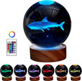 3D Crystal Ball Shark Lamp,Lifelike 3D LED Shark Night Light,16 Color Changing Light,Dimmable Remote Control
