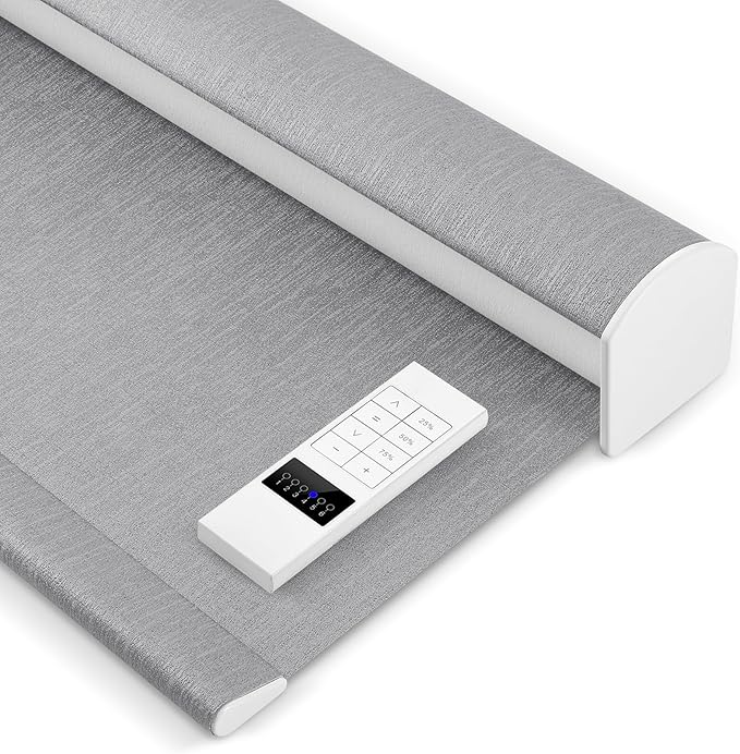 Zshine Motorized Blackout Window Blinds Customize Width (23-95 Inches) Remote Control Wireless and Rechargeable Roller Shades Blinds for Windows, Home, Office, Hotel, Club, Restaurant(82164C)