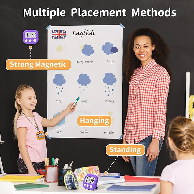 Classroom Timers for Teachers Kids Large Magnetic Digital Timer Teacher Supplies 2 Pack-Orange Purple