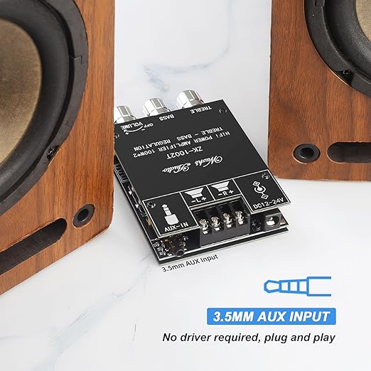 Wuzhi Audio ZK-1002T Bluetooth Amplifier Board 100W+100W Audio Amplifier Supports AUX/Bluetooth,Wide Voltage Input 12-24V