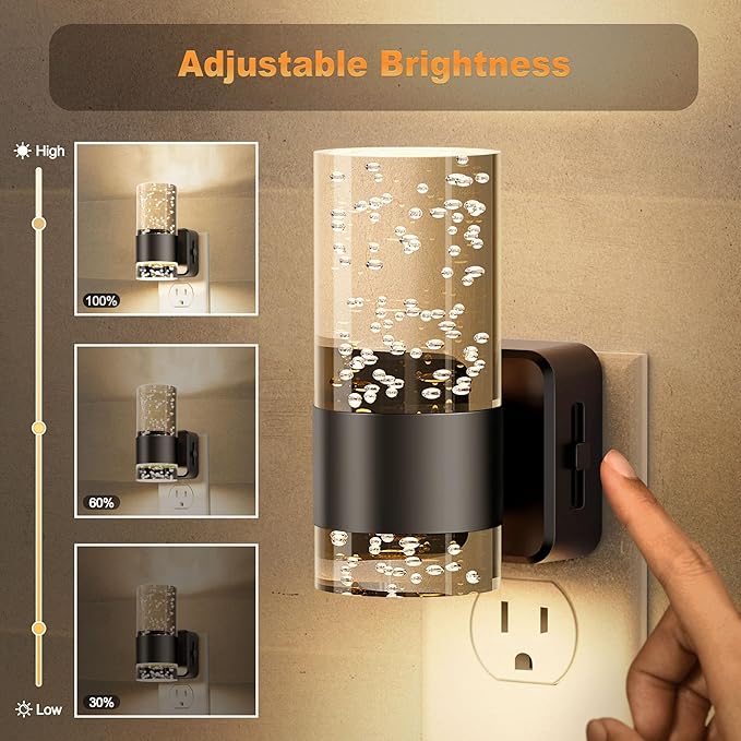 JandCase Night Light, Night Lights Plug into Wall,2 Pack 3000K LED Nightlight with 0-100LM Adjustable Brightness, Automatic Night Light Plug in with Light Sensor for Bathroom Hallway Christmas Gifts
