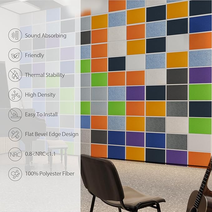 Amantech 12 Pack Acoustic Panels Self Adhesive Sound Proof Foam, High Density Sound Acoustic Panel, 16X12X0.4 Inch 4:3 Rectangle Panels in Home, Office, Reccording Room, Studio,and more(Black)