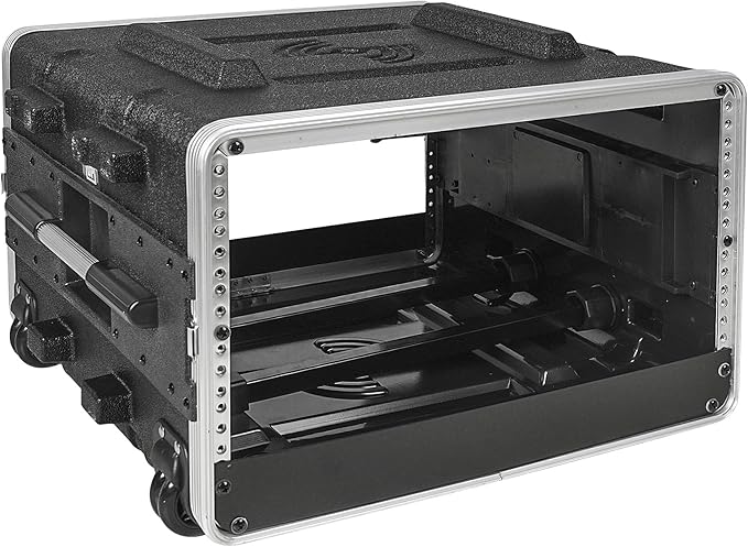 Sound Town Lightweight 6U PA DJ Rack/Road Case with 5U Rack Space, ABS Construction, 19” Depth, Retractable Handle, Wheels and Heavy-Duty Latches (STRC-A6UT)