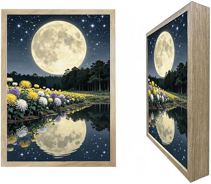 URVIP LED Glowing Photo Frame, 3D Starry-Sky Blue Moon Wall Art, 9x12 Inches Dimmable Light Up Light Painting for Bedroom, Unique Aesthetic Decor, Great Birthday Gift for Women Men