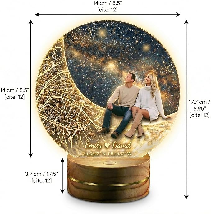 MamaEra Valentine’s Day Gift 2026 - Personalized Map Night Light with Photo & Coordinates – Custom Acrylic Moon Lamp with Wooden Base, Remote Control – Romantic Gift for Couples, Anniversary