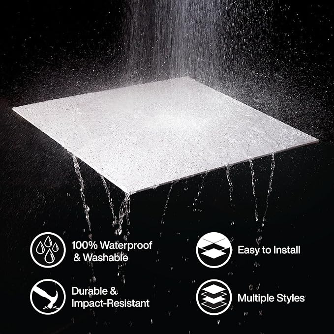 Genesis 2ft x 4ft Stucco Pro Black Ceiling Tiles - Easy Drop-in Installation – Waterproof, Washable and Fire-Rated - High-Grade PVC to Prevent Breakage - Package of 10 Tiles