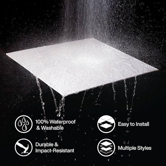 Genesis 2ft x 2ft Stucco Pro Black Ceiling Tiles - Easy Drop-in Installation – Waterproof, Washable and Fire-Rated - High-Grade PVC to Prevent Breakage - Package of 12 Tiles