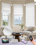 Graywind Smart Roman Shades Compatible with Alexa Google WiFi Hardwired Automatic Blind with Remote Light Filtering Plain Fold Soft Roman Window Shades for Windows Doors, Custom Size (Floral White)