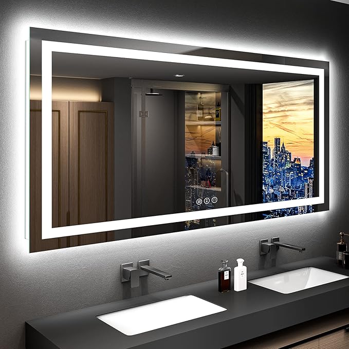 YEELAIT 72x36 Inch LED Bathroom Mirror with Lights Front and Backlit Lighted Vanity Mirror for Bathroom Wall with 3 Colors Dimmable Anti-Fog Memory Shatter-Proof IP54 Waterproof Horizontal/Vertical