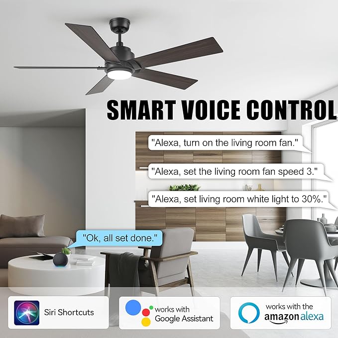 SMAAIR Smart WiFi LED Ceiling Fan, 52inch Plywood Outdoor Smart Ceiling Fan with Remote, App Control with Timer and Schedule, Compatible with Alexa/Google Assistant/Siri Shortcuts (Black/Walnut)