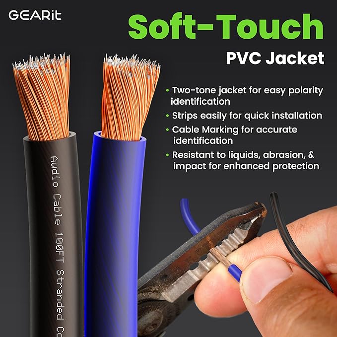 GEARit Pro Series 16AWG Speaker Wire, 16 Gauge Speaker Wire Cable (100 Feet / 30 Meters) Great Use for Home Theater Speakers and Car Speakers, Transparent Black/Blue