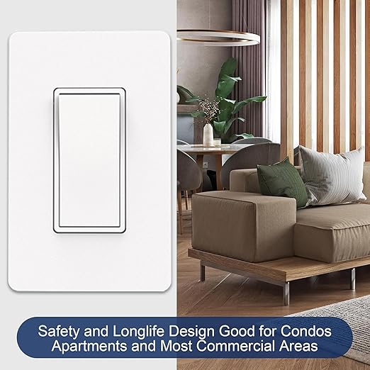 ThunderWay 3 Way Matte White Light Switch with Cover Plate, 15A 120/277 V Three Way Decorative Paddle Switches, Self-Grounding, Residential and Commercial Grade, UL Listed, 20 Pack