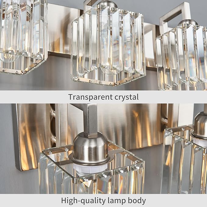 FDPBY Modern Bathroom Vanity Light 5-Lights Brushed Nickel Vanity Light Crystal Wall Light Bathroom Light Fixtures