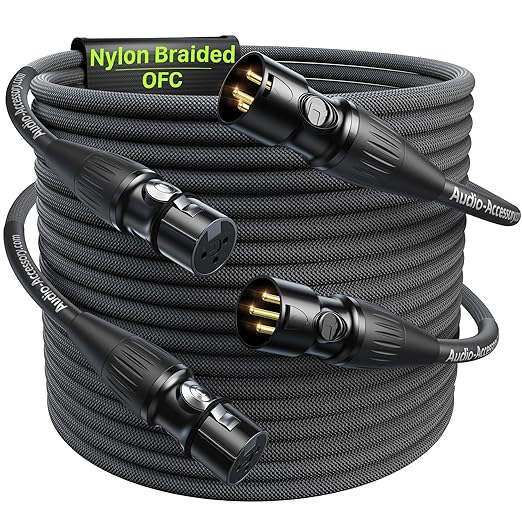 XLR Cables 25ft 2 Pack, 20 AWG, Kevlar-Reinforced Nylon Braided Microphone Cable, Professional Gold-Plated Rean Connectors from Neutrik, Mic Cable, Shielded and Balanced XLR Male to Female Cord
