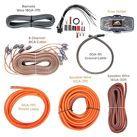 Elite Audio Premium Series Amp Kit Copper Clad Aluminum Wire, Triple-Shielded RCA Cables, High-Power Capacity, ANL Fuse Holder, Car Amplifier Install Kit (0 Gauge (5-Channel))