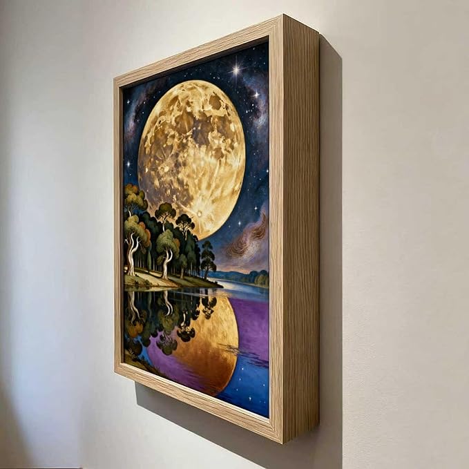 URVIP LED Glowing Photo Frame, 3D Starry-Sky Blue Moon Wall Art, 9x12 Inches Dimmable Light Up Light Painting for Bedroom, Unique Aesthetic Decor, Great Birthday Gift for Women Men