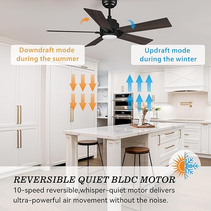 SMAAIR Smart Ceiling Fan with Light, 48inch Indoor and Outdoor ceiling fan with Remote, Compatible with Alexa/Google Assistant/Siri Shortcut, App control with Timer and Schedule(Walnut/Light Wood)