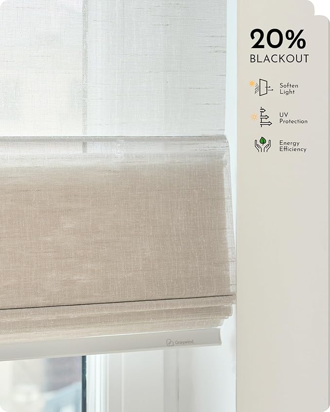 Graywind Smart Roman Shades 20% Blackout Compatible with Alexa Google WiFi Hardwired Automatic Blind Remote View Visible Roman Window Shades for Windows Doors, Custom Size (Semi-Sheer Ecru)
