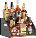 STAEVER 3-Tier Liquor Bottle Display Shelf, Exquisite Metal Design, Extra Large Bar Organizer for The Home Bar, Countertop Wine Rack with Smooth Handles, Retro Bar Shelf Stand for Whiskey, Spirits