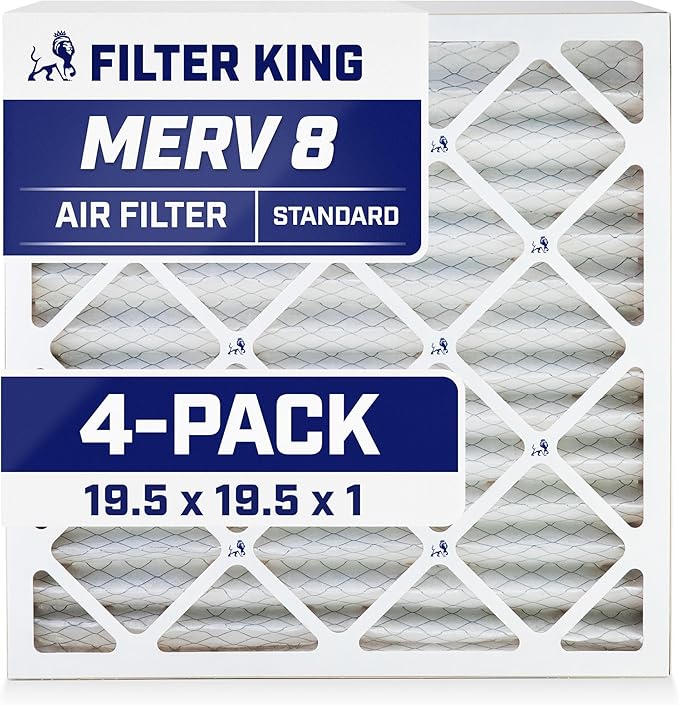 Filter King 19.5x19.5x1 Air Filter | 4-PACK | MERV 8 HVAC Pleated A/C Furnace Filters | MADE IN USA | Actual Size: 19.5 x 19.5 x .75"