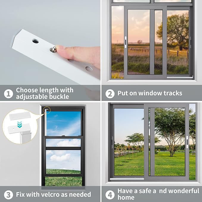 ZhouDaShu Adjustable Window Security Bars (Steel), Window Locks Bars Inside for Prevent Burglary, Window Stoppers for Vertical/Sliding Windows, Window Safety Bars Extends from 16.3-29.3 in(4 pcs)