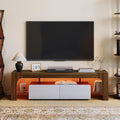 IDEALHOUSE LED TV Stand for 55 to 75 Inch TV, Walnut Entertainment Center with Storage Drawer & Glass Shelves, Modern TV Console Table with Color Changing Lights for Living Room Bedroom