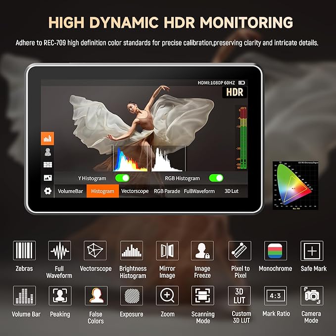 VILTROX DC-X3 2000 Nits SDI Camera Field Monitor, 4K HDMI 6 inch Touchscreen On Camera Monitor, 3D Lut 1920X1080 HD Focus Peaking Assist Full Waveform Video Field Monitor with Battery Sunshade Hood