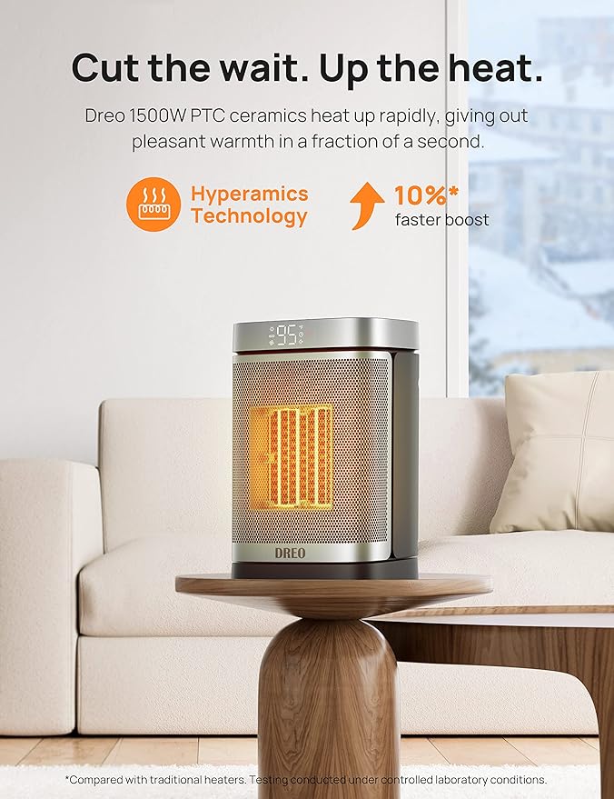 DREO Space Heater for Bathroom and Indoor, Portable Heater, 1500W Safe and Quiet PTC Ceramic Heater, 41-95°F Digital Thermostat, 70°Oscillating, Remote, ALCI Safety Plug, 12h Timer, 5 Modes