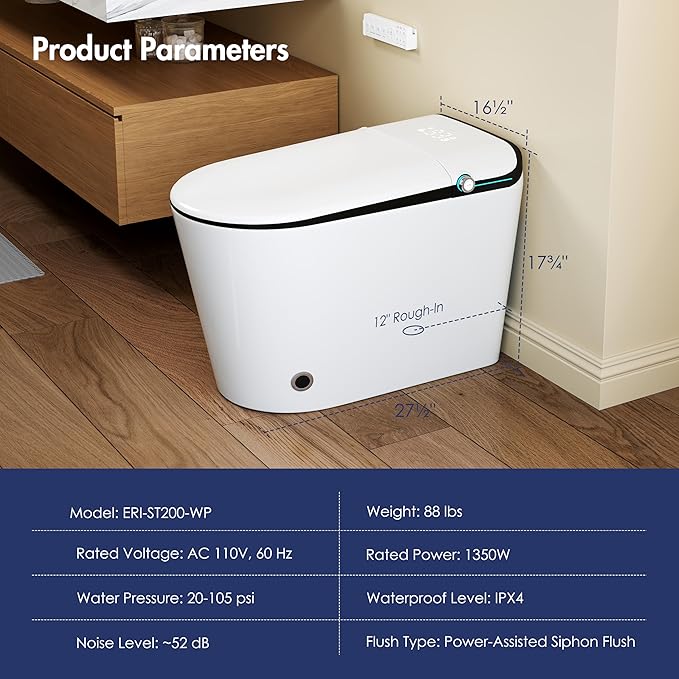 Eridanus Smart Toilet with Bidet Built in, One Piece Bidet Toilet for Bathrooms, Auto Open/Close with Digital Display, Foot Sensor Flush, Warm Water Wash & Dryer, Elongated Heated Seat, White & Black