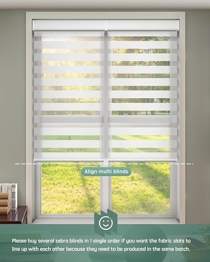Yoolax Motorized Zebra Blinds Compatible with Alexa,Motorized Blinds with Remote Smart Automatic Custom Electric Window Blinds Cordless Indoor Blackout for Home Bedroom Kitchen (Sheer White)