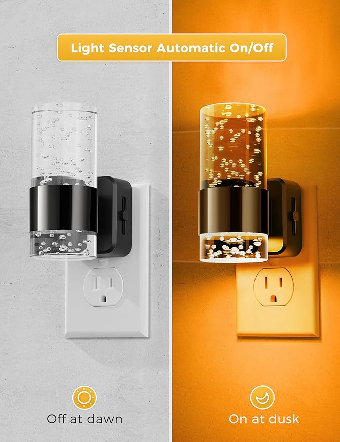 L LOHAS LED Night Light,Dimmable Night Lights Plug into Wall, 2 Pack Acrylic Nightlights with 0-100 LM Adjustable Brightness, Amber Plug in Night Light with Dusk to Dawn Sensor, for Bathroom Hallway