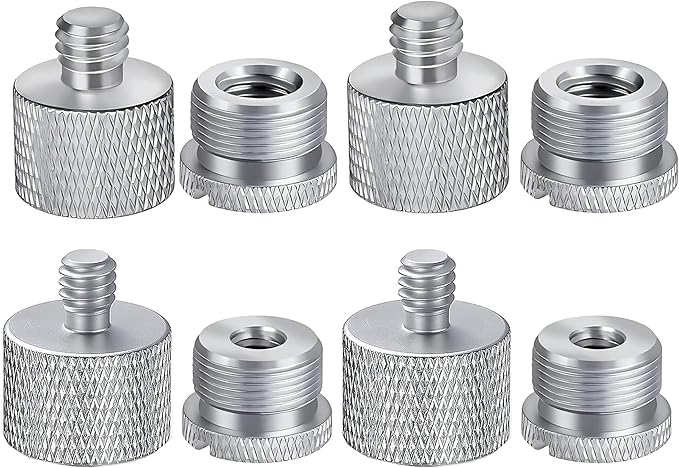 IXTECH Mic Stand Adapter Set 8 pieces Metal Microphone Stand Screw Thread Adapter 5/8 Female to 3/8 Male 3/8 Female to 5/8 Male 5/8 Female to 1/4 Male 1/4 Female to 5/8 Male Tripod Adapter ADP01A Slvr