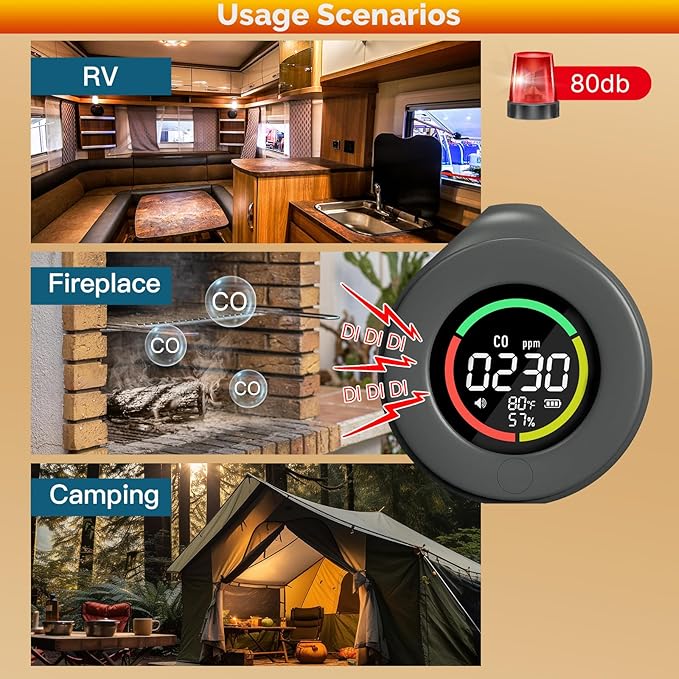 MOES Portable Carbon Monoxide Detectors, Travel CO Monitors with Convenient Type-C Charging & 120-Hr Battery - Compact, Magnetic for Proactive Campers, RV Life & Tents