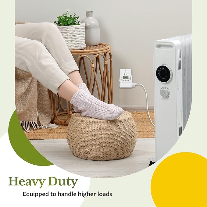 TG Heavy Duty Programmable Plug-in Digital Timer for Electrical Outlets, 7-Day Schedule, Random Mode, 120V 15A 1200W