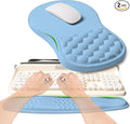 KUOSGM 2-in-1 Ergonomic Set, Wave Rise Keyboard Wrist Rest and Massage Bulge Slope Mouse Pad Wrist Support, Cushion Memory Foam Integrated to Relieve Wrist Pain, Lake Blue